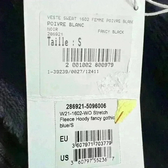 NWT! Poivre Blanc-logo Stretch Fleece Hoody Fancy Gothic Blue - Picture 7 of 7